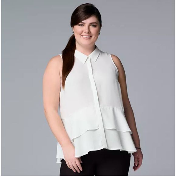 Simply Vera Vera Wang Tops - Simply Vera Vera Wang NWOT Sleeveless Flounce shirt plus size XXL white